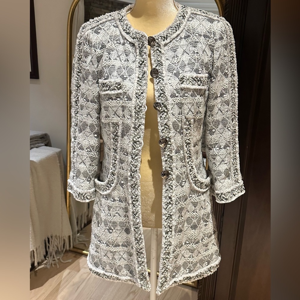 Carlisle Grey and White Patterned Beaded Jacket